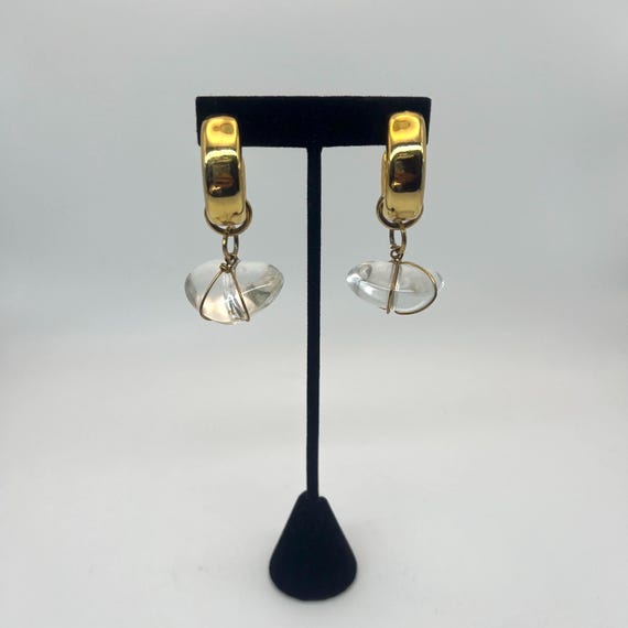 Chunky Gold-tone and Lucite Drop Hoop Earrings