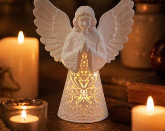 Angel Night Light | Spiritual Home Decor | Prayer Angel Lamp | Minimalist Angel Figurine | Cozy Bedroom Light | Gift Ideas