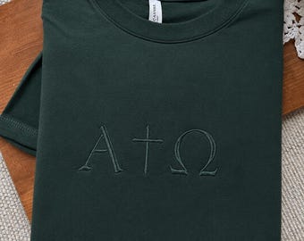 T-shirt ricamata Alpha Omega / Abbigliamento minimalista a tema religioso