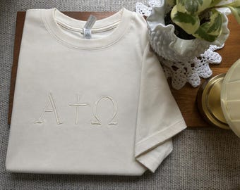 Alpha Omega Embroidered T-Shirt | Christian Embroidered Tee | Minimalist Faith Shirt | Christian Apparel