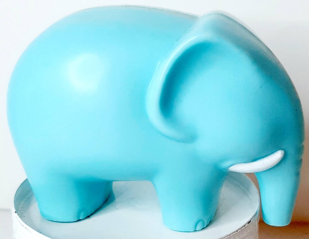 Vintage Blow Mold Plastic Toy Elephant Pastel Blue Circus