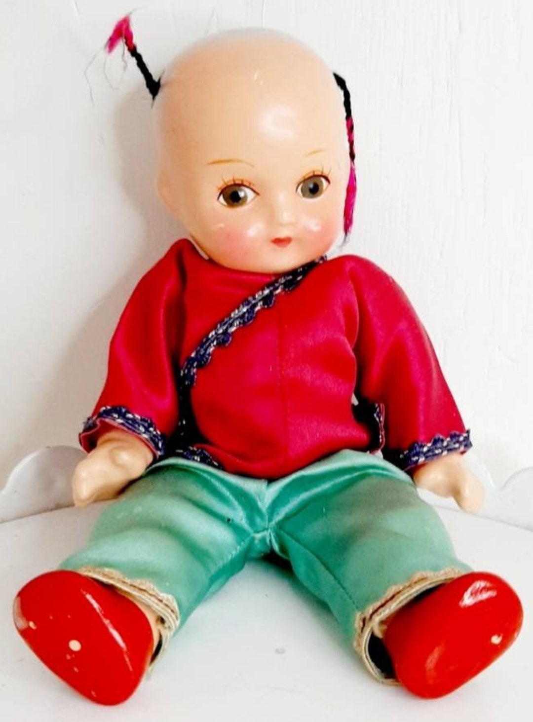 Vintage Chinese Doll Child Toddler Composition Traditional Costume