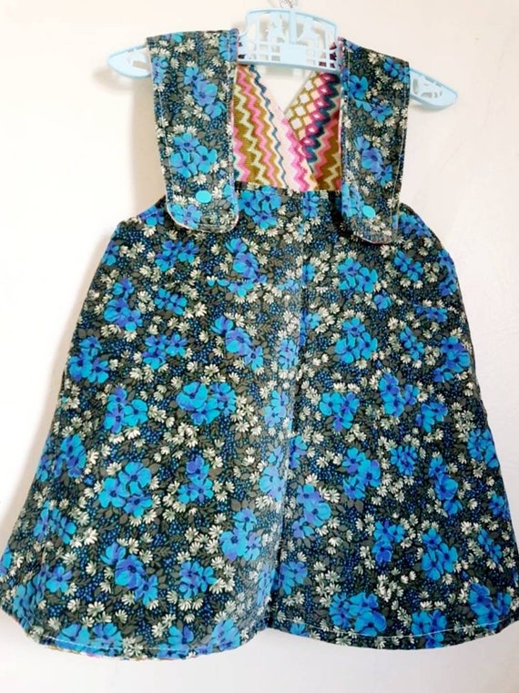 Sz 1 Vintage Flower Print Pinafore Dress Reversible