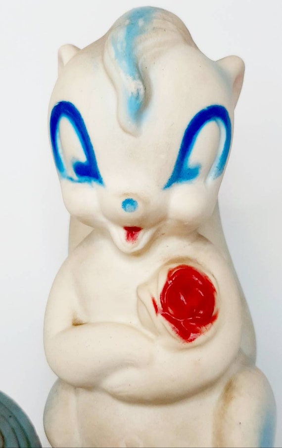 Vintage Kitsch Rubber 1960s Former Childs Lamp Blue Squirrel Skunk