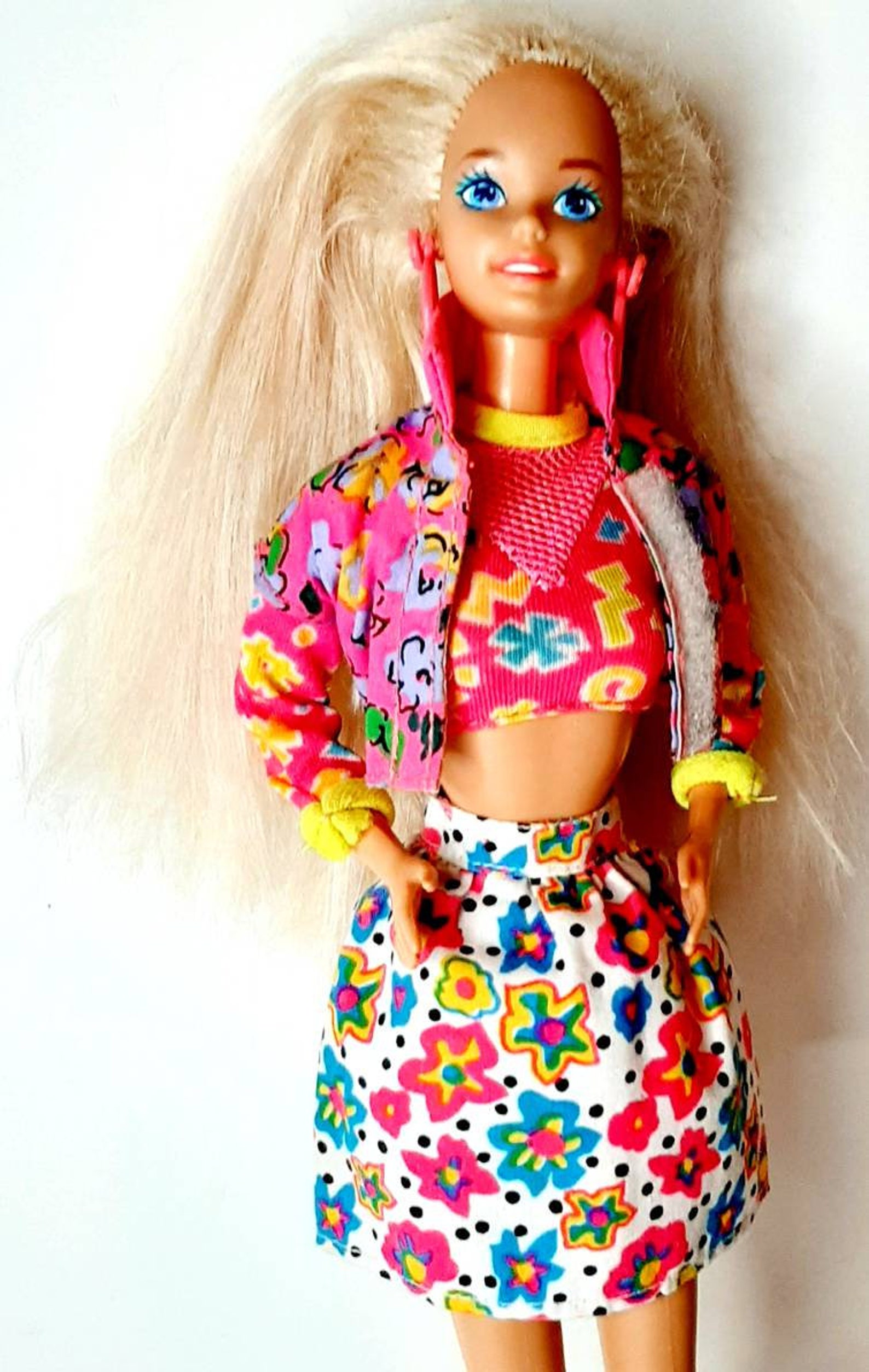 Vintage Mattel Barbie Big Pink Earrings Neon Pink Floral - Etsy