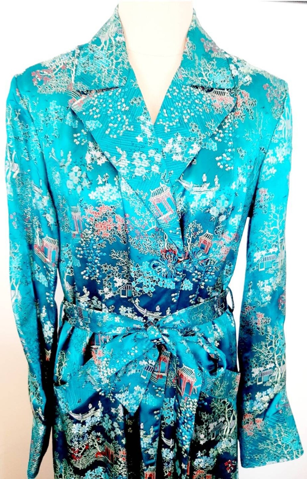 Vintage 1950s Brocade Silk Dressing Gown Robe Fully Lined Decorative