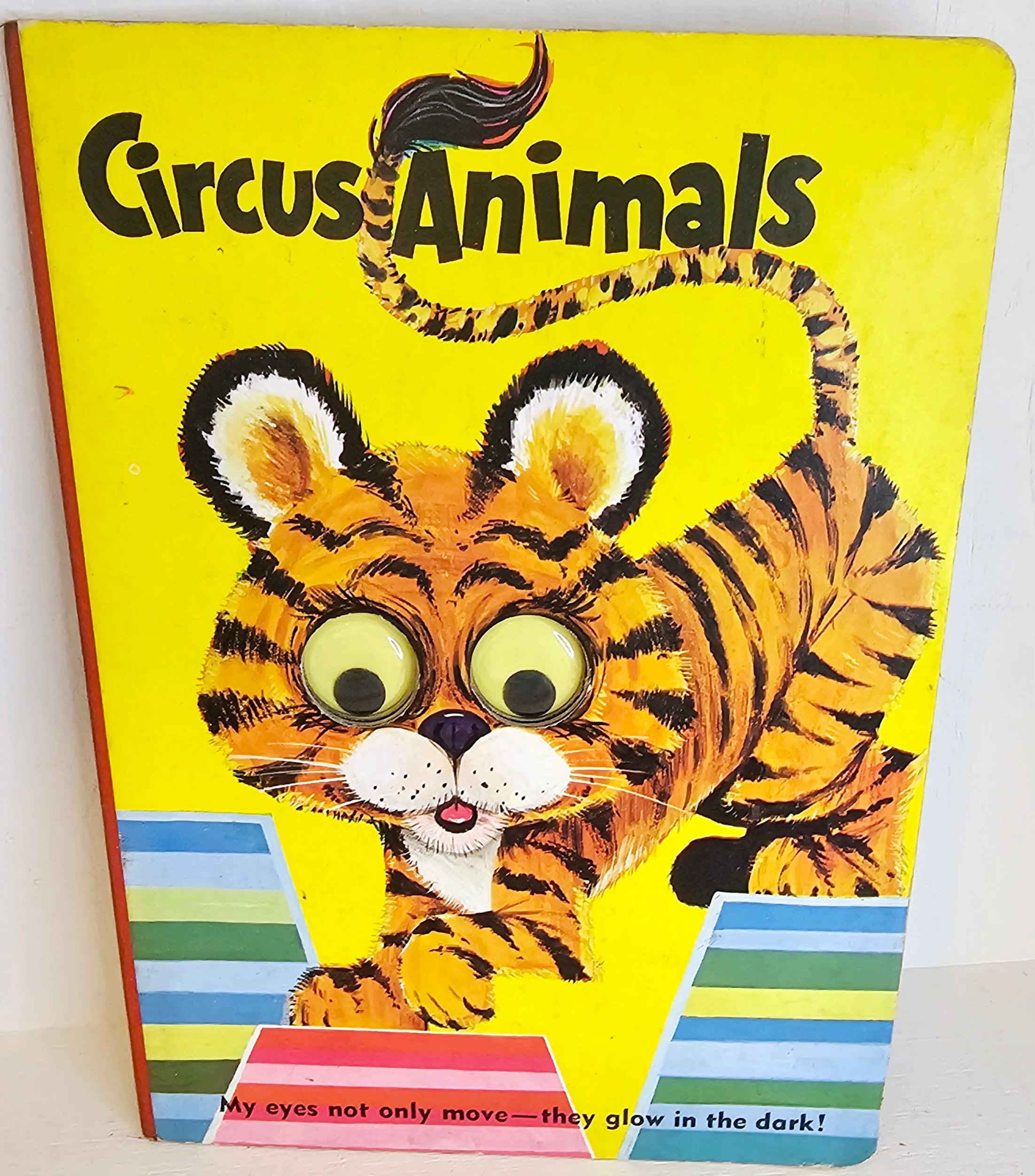 Vintage 1960s Circus Animals Board Book Googly Eyes Glow in the