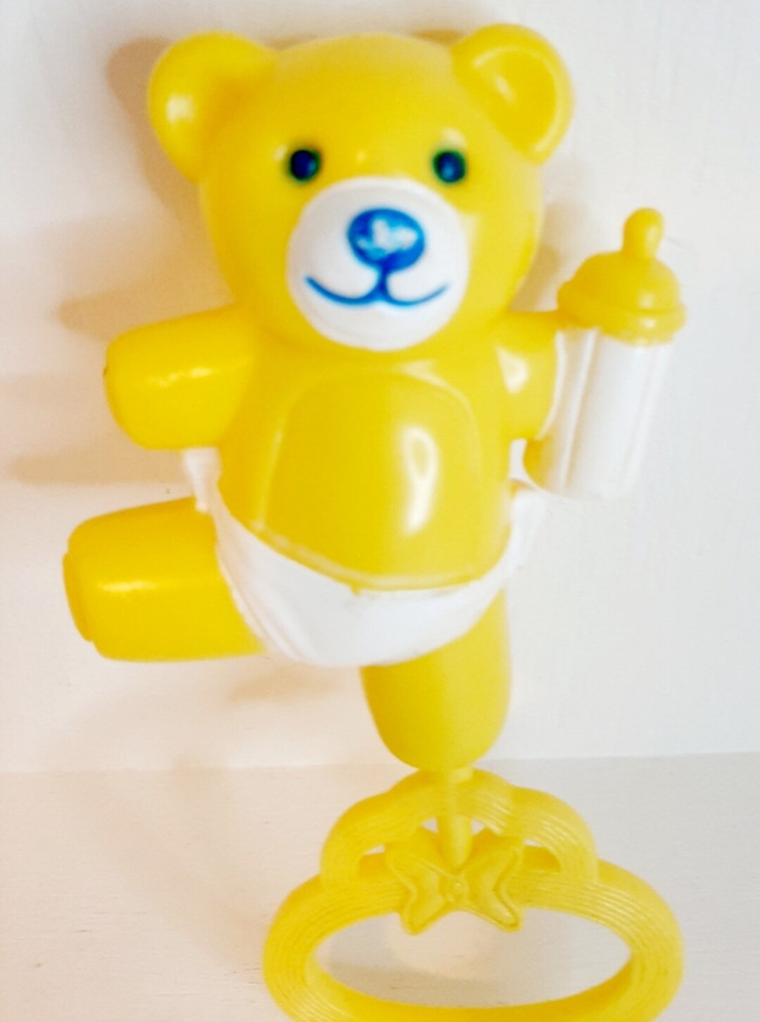 Yellow Babay Rattle Vintage Baby Rattle Sunshine Yellow Teddy Bear Pram Toy Kitsch Nursery ...