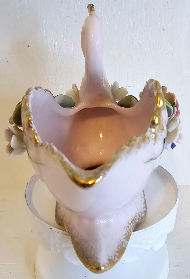 Vintage Kitsch Pink Swan Floral Rose Miniature Planter Jewelry Holder ...
