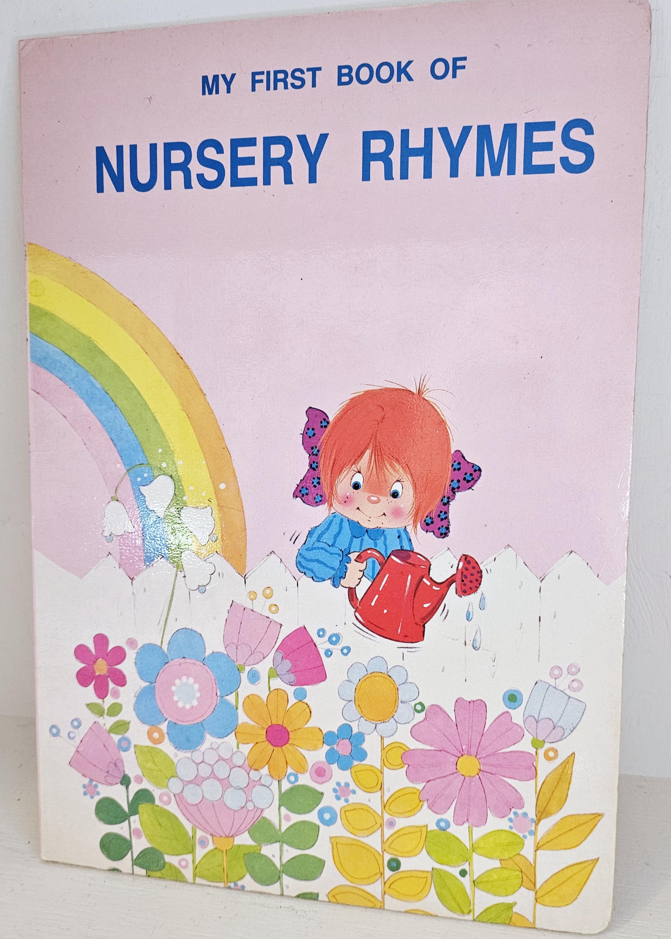 Vintage kitsch Nursery Rhymes Book 1970s cartoon kitsch illustrations cottage core Rainbow Strawberry greeting card style artwork