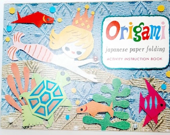 Vintage kitsch 1960s Japanese Origami Craft Activity Nursery story Book ephemera papel actividades ilustraciones Nursery Decor libros Kitsch