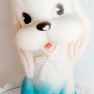 Vintage Spaniel dog squeak toy  Puppy Rubber Pastel Blue Pink Rosebud Made in England Kitsch Nursery Decor