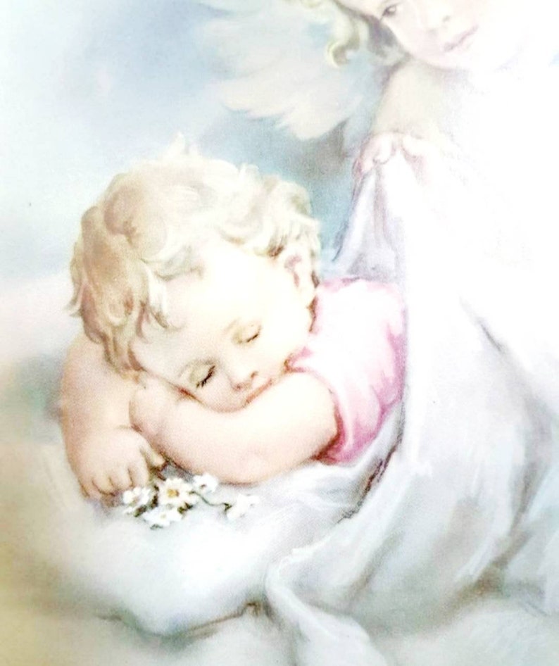 Vintage sleeping baby Guardian Angel lantern Religious