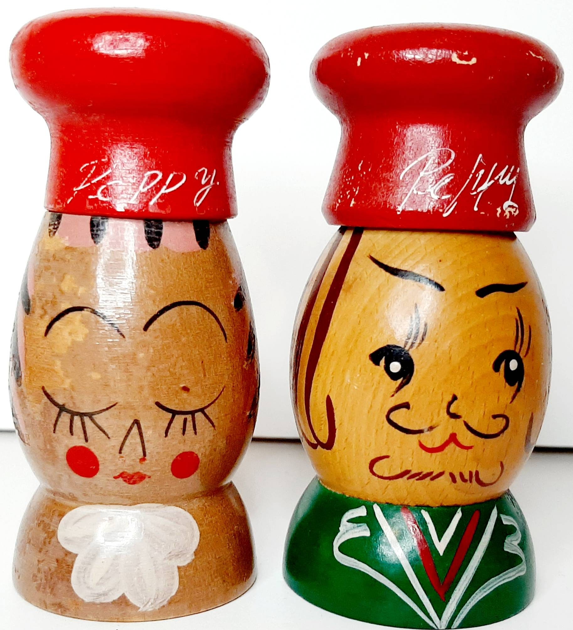 Vintage Kitsch Wooden Japan Salty and Peppy Salt Shaker Pepper