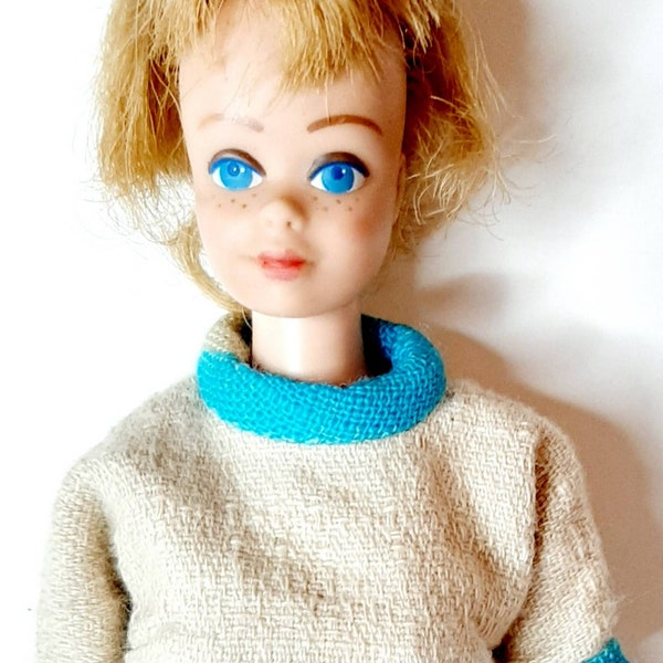 Vintage Mattel 1963 1964 Midge Barbie Best Friend Hair cut freckles straight legs In handmade linen shift dress vintage fashion doll