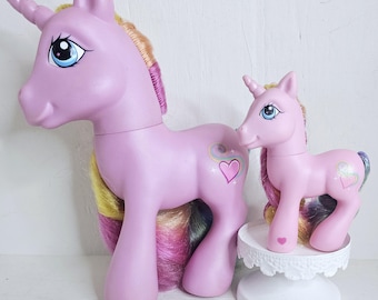 Vintage G3 Rarity My Little Pony Unicorn Extra Large Styling  rainbow hair pink Love heart cutie mark Glitter ribbon bow Lot of 2