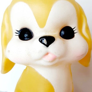 Vintage Yellow puppy squeak toy Big Eyes dog kitsch nursery decor anthropomorphic Nursery Kitsch squeaker Rubber vinyl toy