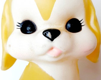 Vintage Yellow puppy squeak toy Big Eyes dog kitsch nursery decor anthropomorphic Nursery Kitsch squeaker Rubber vinyl toy