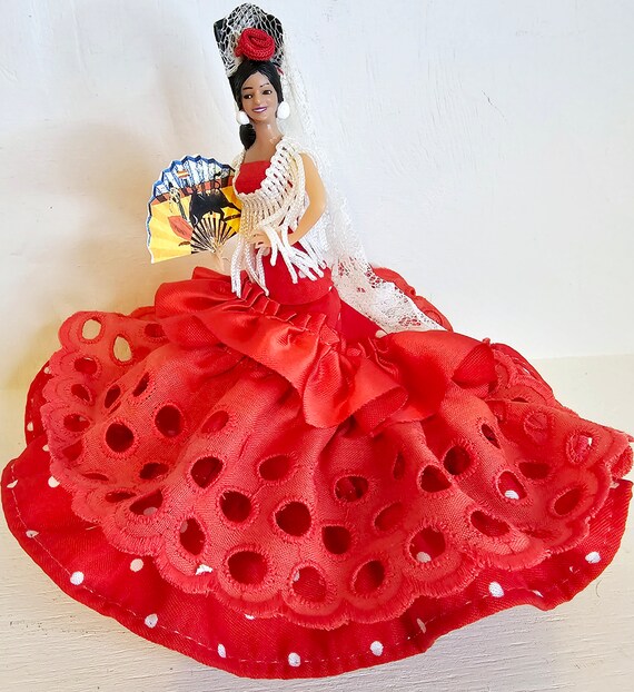 Vintage Spanish Flamenco Dancer Red Dress Souvenir Tourist