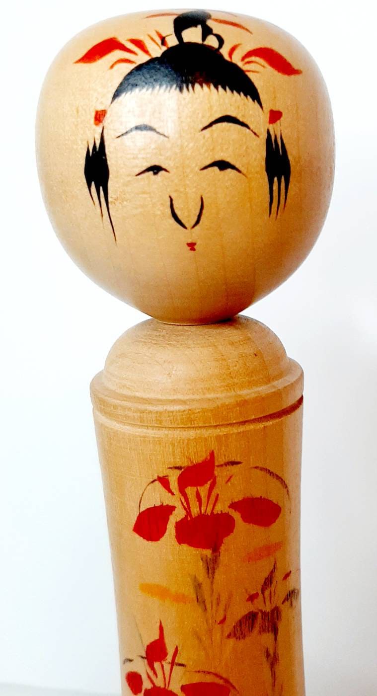 ヴィンテージ 木製 こけし人形 約23cm アンティーク ヴィンテージ 日本製 木製 こけし 人形 手描き 木製 回転