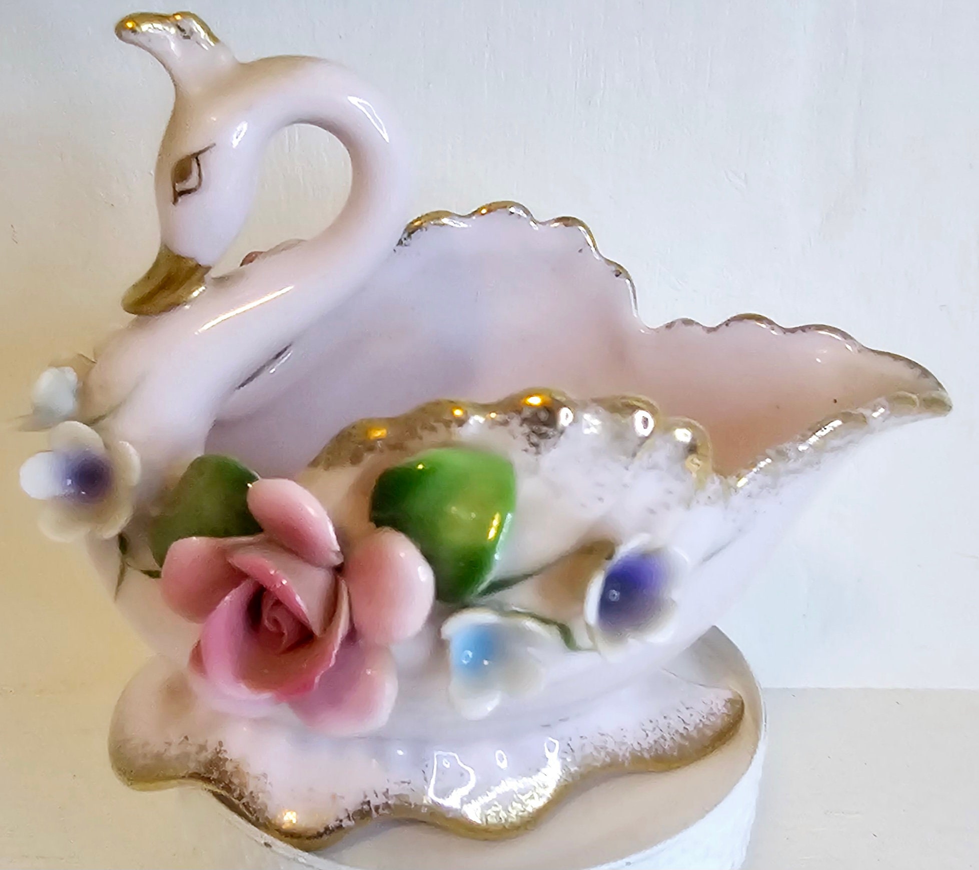 Vintage Kitsch Pink Swan Floral Rose Miniature Planter Jewelry Holder ...