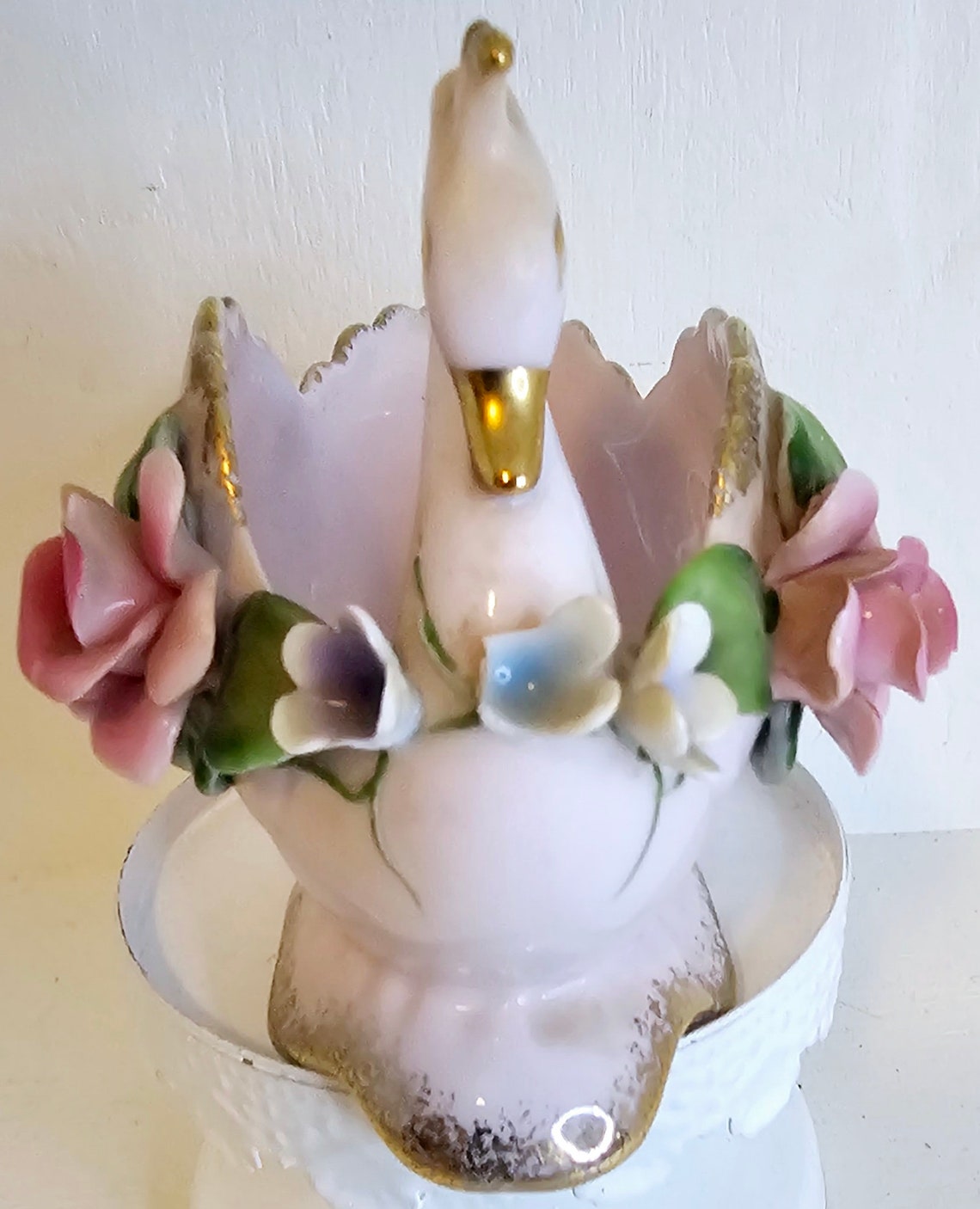 Vintage Kitsch Pink Swan Floral Rose Miniature Planter Jewelry Holder ...