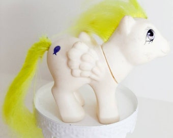 Vintage G1 My Little Pony Baby Surprise Primera generación original White pony Neon Yellow hair Hasbro 1984 TLC Bait