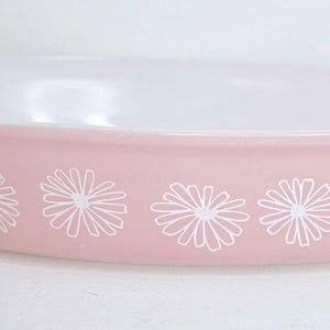 Vintage Pyrex pink daisy  casserole dish white Oven Ware Milk Glass Oval kitchen decor Mid Century