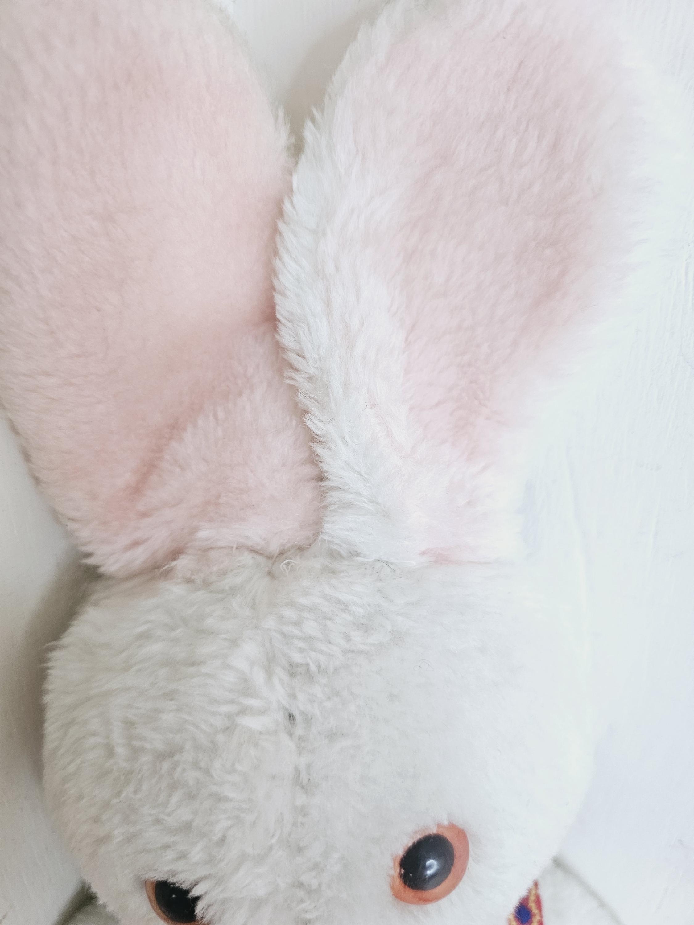 Kitsch Shiny Rabbit Vintage Kitsch Plush Toy Rabbit 1970s Red Overalls Furry Pants Made in ...