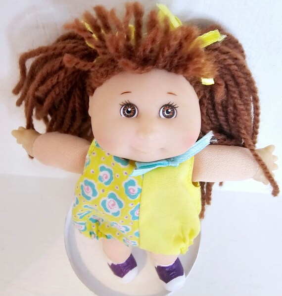 Vintage Mini Cabbage Patch Kid Doll Brown Yarn Hair Pigtails Yellow Jumpsuit Purple Sneakers Doll 1990s Mattel 1997 Etsy Canada