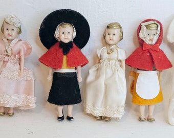Vintage miniature 1950s dollhouse character Family dolls 1 18 scale Lundby Marx Lot of 6 hand made parts restoration made in England