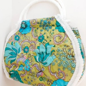 Midcentury Blumen Handtasche handgesteppt Kosmetiktasche Bastelbeutel Aqua Smaragd Reise Aufbewahrung Schlafzimmer Badezimmer Kommode Dekor Kunststoff Vinyl