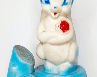 Vintage kitsch Rubber 1960s  former childs lamp Blue Squirrel Skunk woodland creature decor night light nursery decor Rubber Lamp