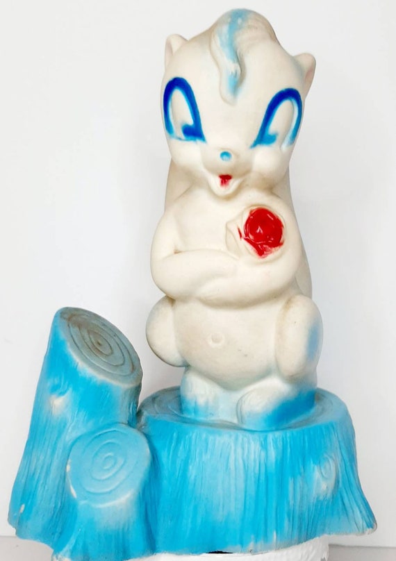 Vintage Kitsch Rubber 1960s Former Childs Lamp Blue Squirrel Skunk