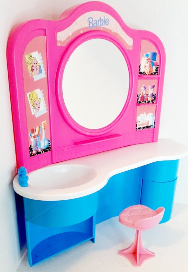 Vintage Barbie Hot Pink Vanity Mattel Hair Salon 1980s Blue White