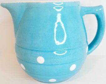 Vintage pastel blue polka dot Porcelain milk jug Glazed Diana style MCM Atomic Era kitchen decor tea party Cottage Core