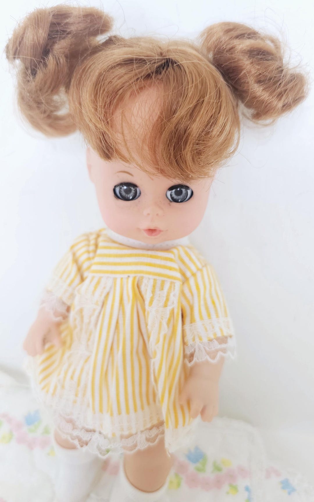 Kitsch Baby Vintage Kitsch Baby Toddler Doll Sleep Eyes Auburn Hair Yellow Dress ...