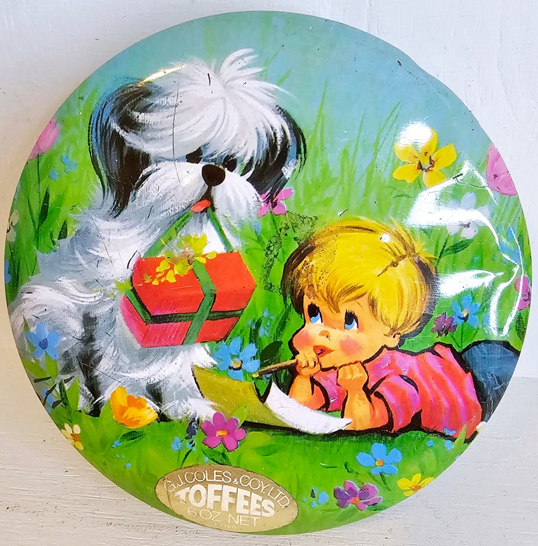 Vintage Kitsch Coles Toffee Round Candy Tin Jewelry Trinkets Storage ...