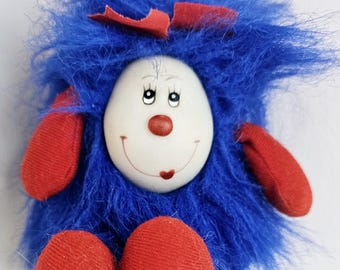 Vintage Rainbow Brite sprite clone plush toy blue striped legs 1980s eighties toy fuzzy