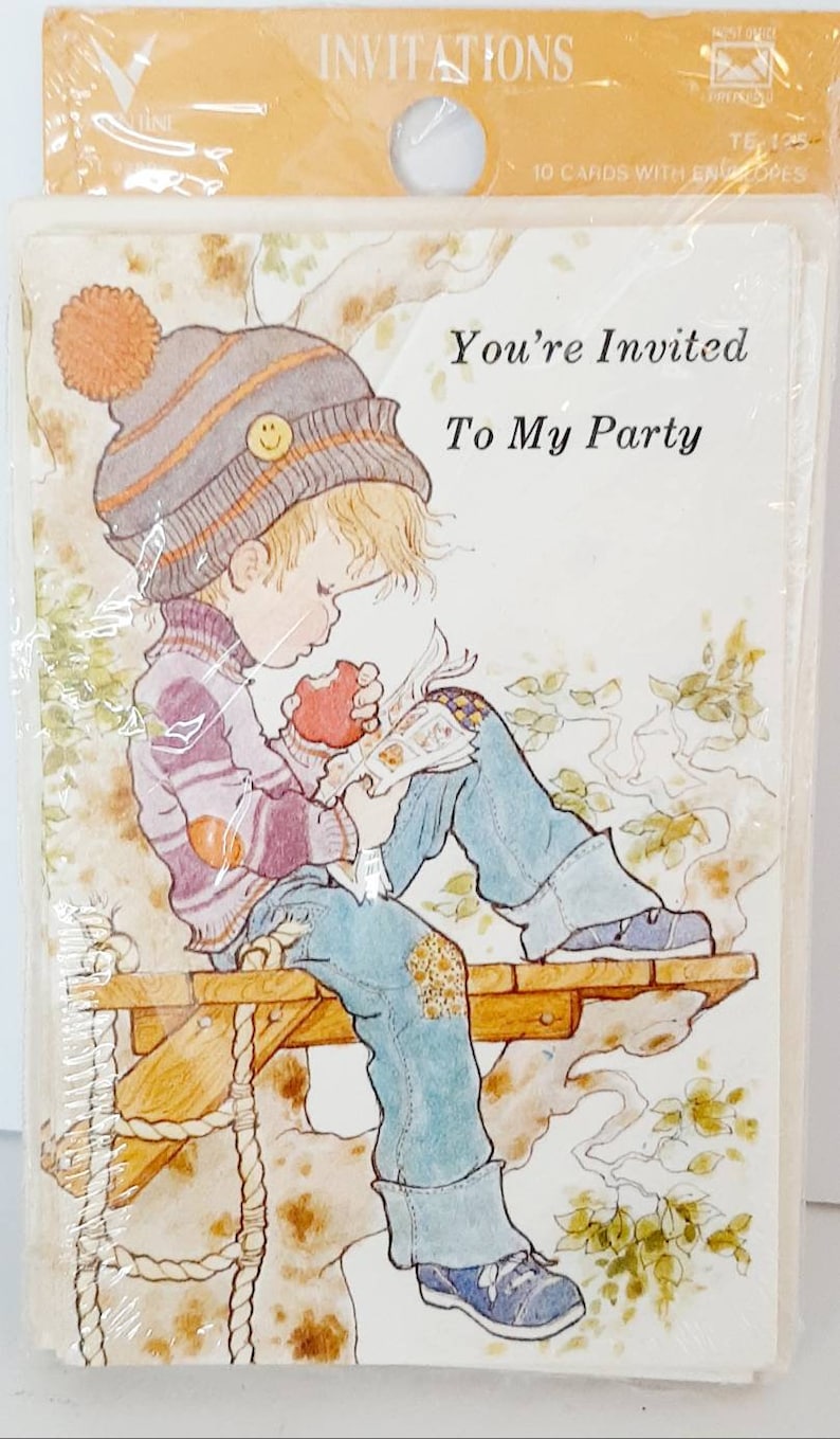 Vintage Sarah Kay Party Invitations Tarjetas Sobres Papelería Tomboy Treehouse Valentine New Old Stock ephemera original package Lot Of 6 imagen 5