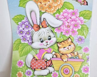 Zestaw do pisania listów w stylu vintage, koperty papierowe, królik, kociak, wóz, kwiaty hortensji, kolorowe, kiczowate artykuły papiernicze, efemerydy, oryginalne opakowanie