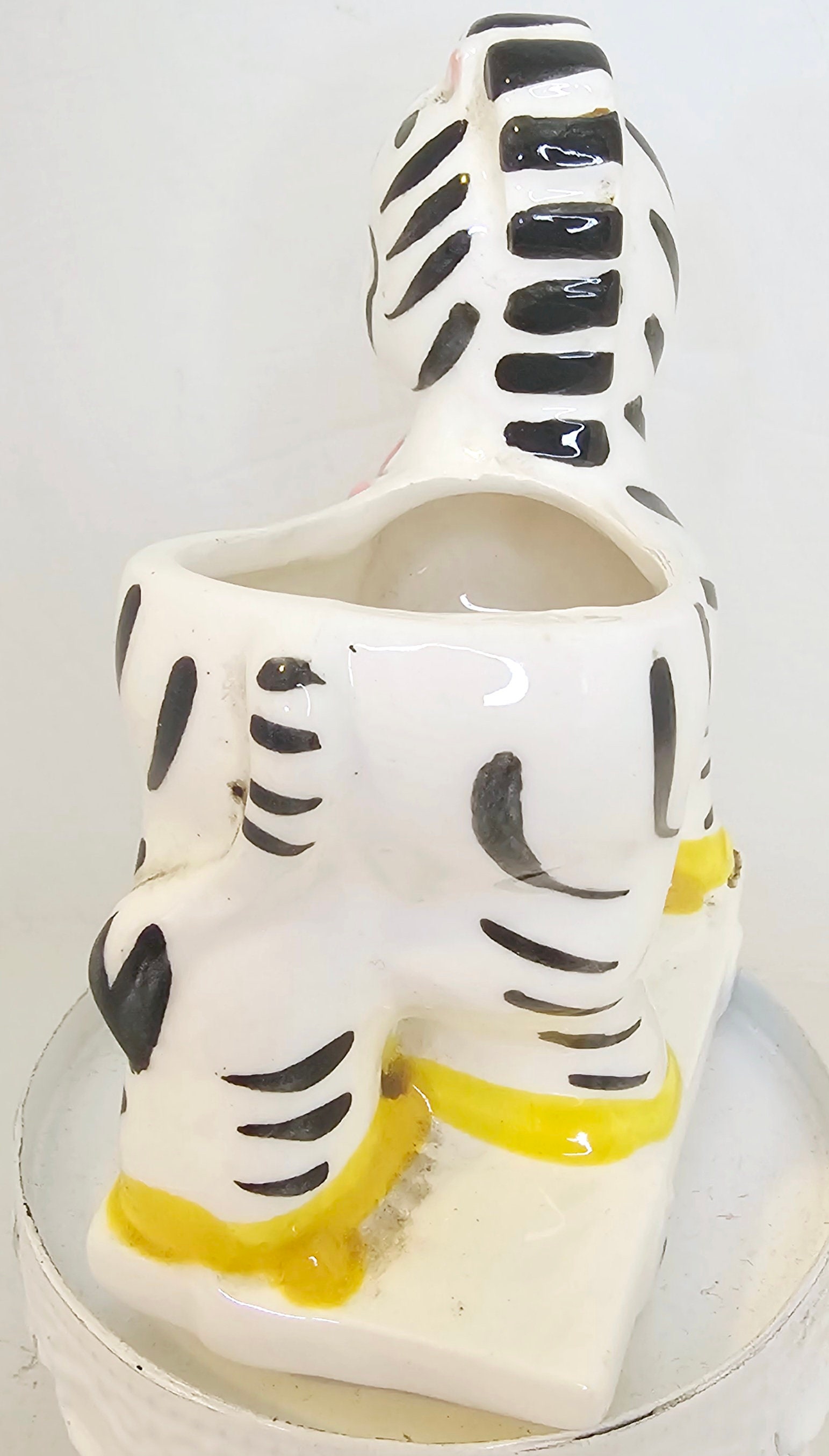 Vintage Kitsch Zebra Nursery Planter Bonnet Ceramic Nursery Decor