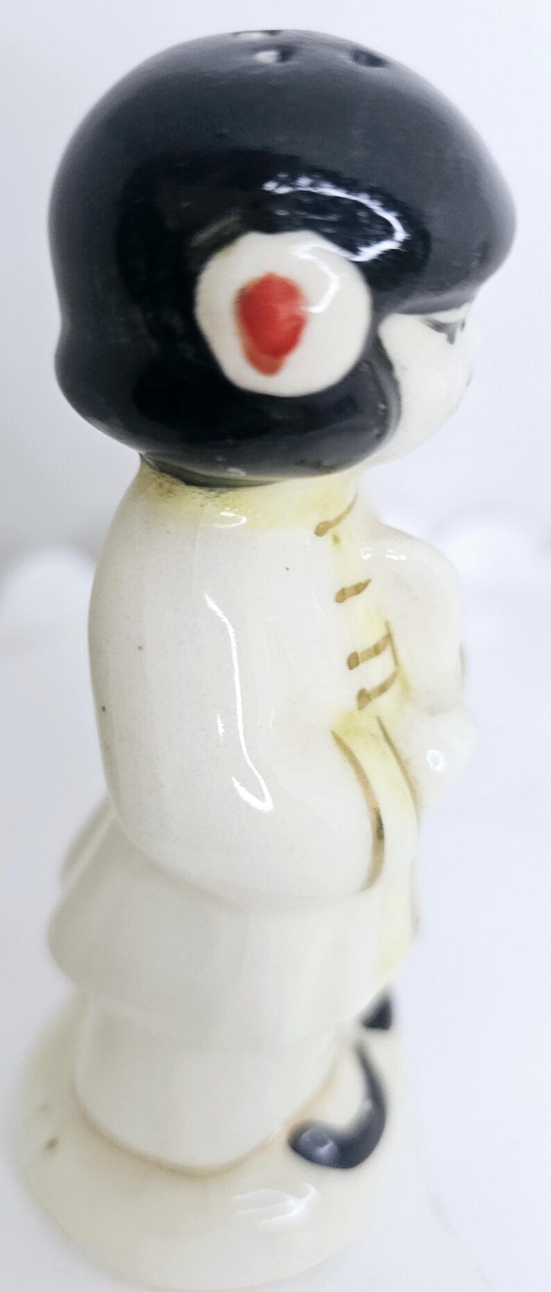 Vintage chinesische Mädchen und Junge Salz Pfeffer Streuer Figuren Kitsch Dekor Gold Details Hand bemalt Küche Serviergeschirr Lot von 2 Bild 15