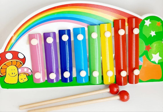 Vintage Rainbow Toadstool Xylophone Musical Toy Kitsch Colourful