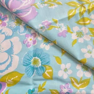 Vintage Pastel mauve Blue Floral flat sheet New OldStock Unused Crisp Bedding fabric sewing supply cottage core 1970s
