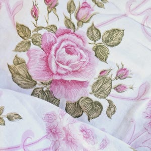 Vintage All cotton Pastel Pink Floral Roses flat  sheet Bedding fabric sewing supply cottage core 1970s TLC