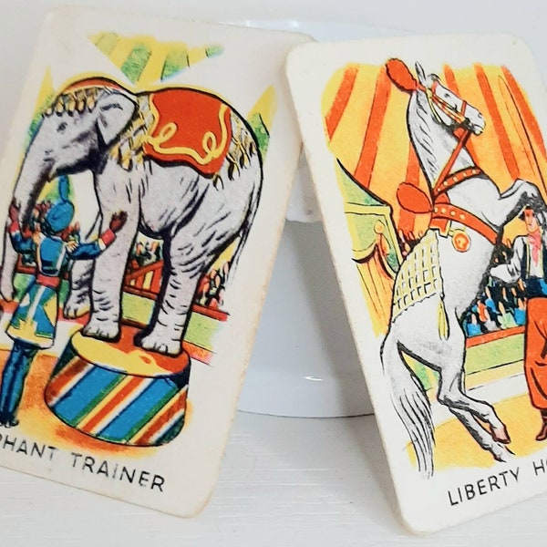 Vintage Kitsch Playing Card Animal snap lot of 2 elephant horse swap cards playing cards