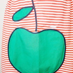 Vintage half Apron Red Green Apple Candy Stripe Pocket Hostess kitsch Housewife 1960s tie waist kitchen Cottage Core