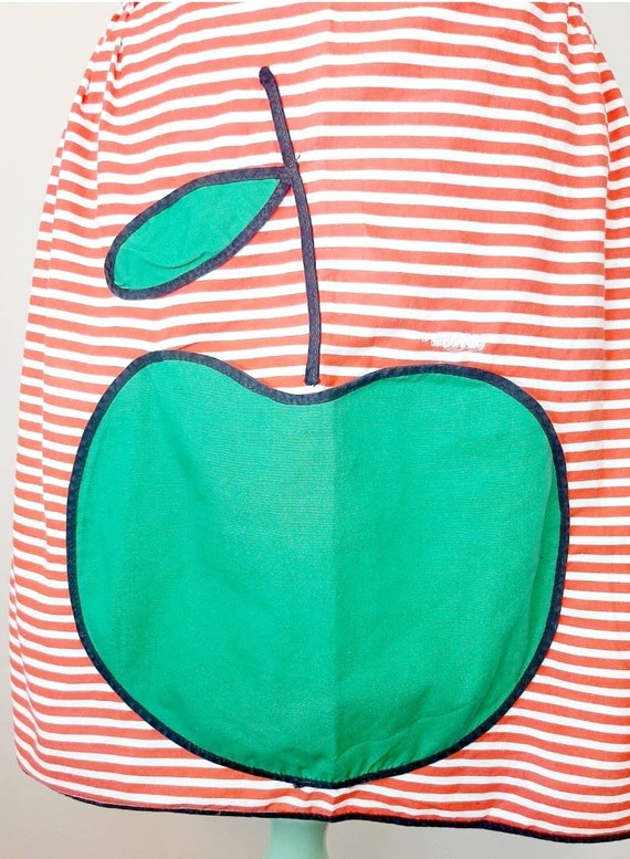 Vintage half Apron Red Green Apple Candy Stripe P… - image 1