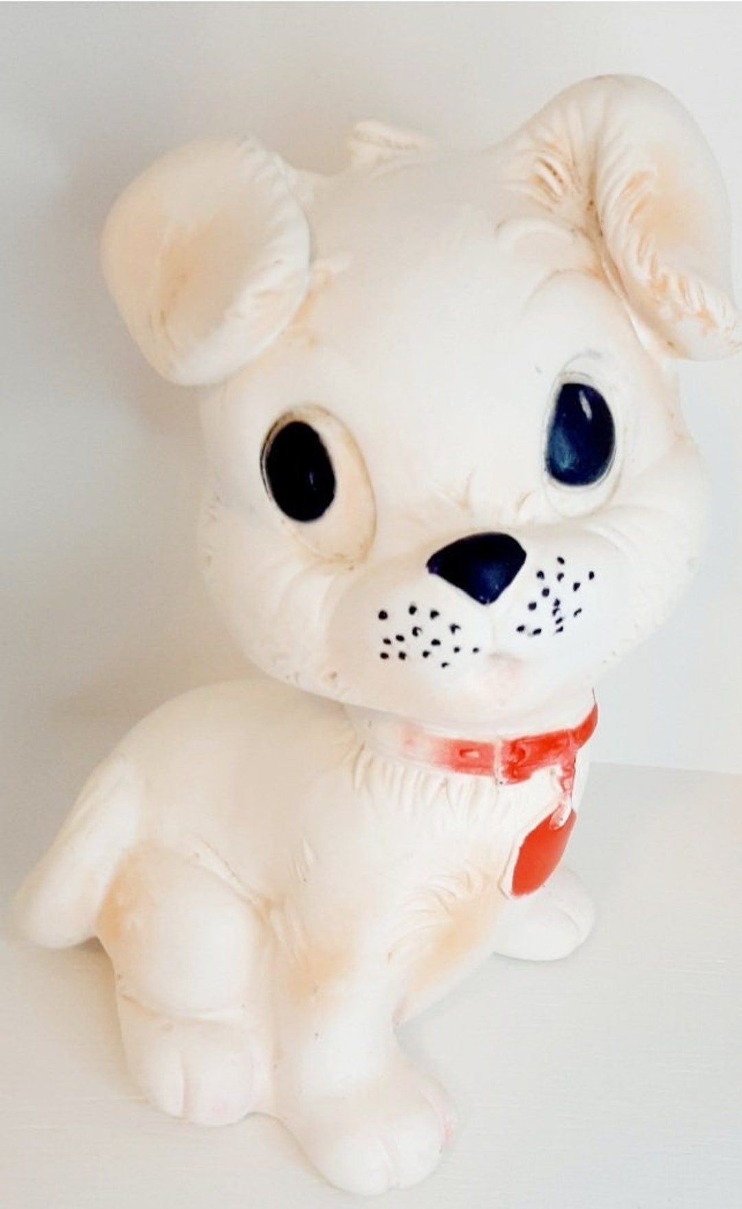 Vintage White Puppy Squeak Toy Big Eyes Dog Kitsch Nursery Etsy